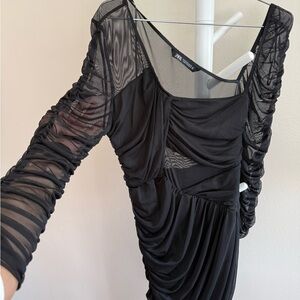 Zara Elegant Black Mesh Sleeve Dress